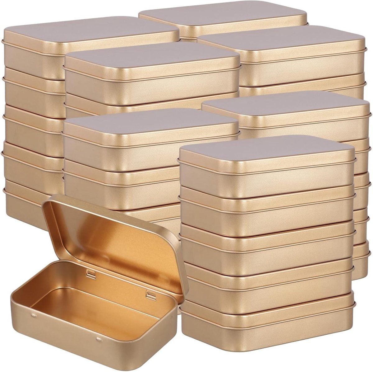 Gouden rechthoekige metalen blikken set van 36 stuks, 9.5 x 6 x 2 cm, voor sieraden, kleine onderdelen en cadeaus, ideaal voor opberging en organisatie