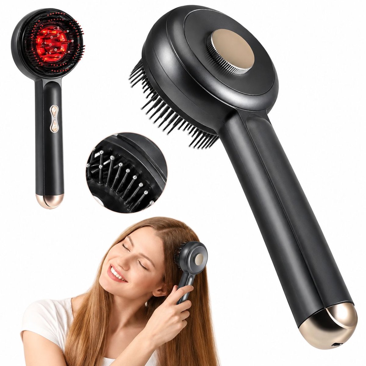 VHV - Elektrische hoofdmassageborstel - Roodlicht therapie - 3 standen, roodlichttherapie - Lichttherapie lamp - Elektrische massageborstel - op reis