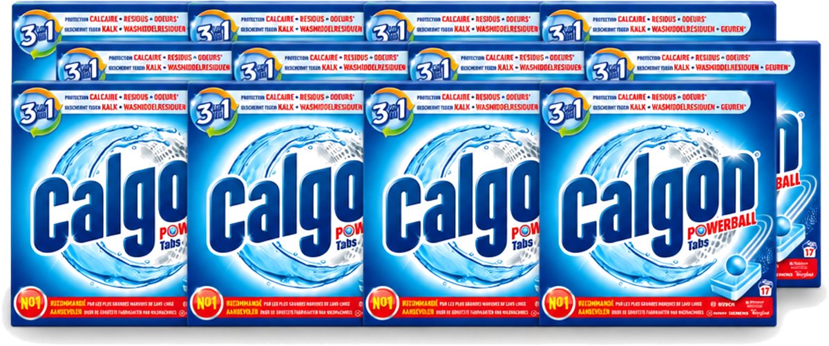 12 x Calgon - Ontkalkingsmiddel - Tegen Kalk, Wasmiddelresiduen & Geuren - 17 Tabletten - Voordeelverpakking - 12 stuks