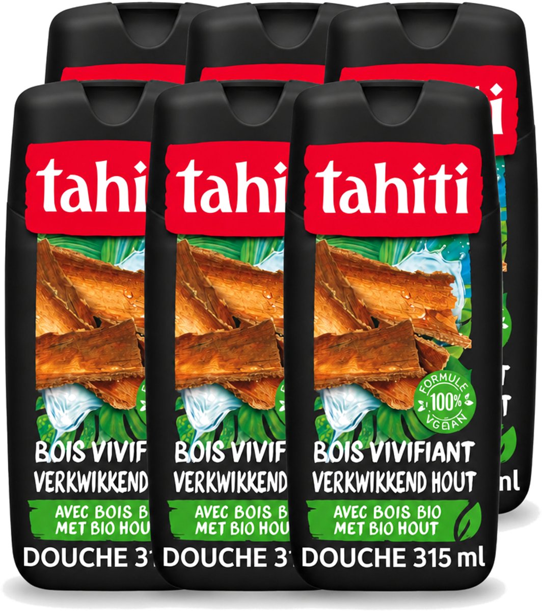 6 x Tahiti – Douchegel – Tropenhout Vegan - 315 ml - Voordeelverpakking - 6 stuks