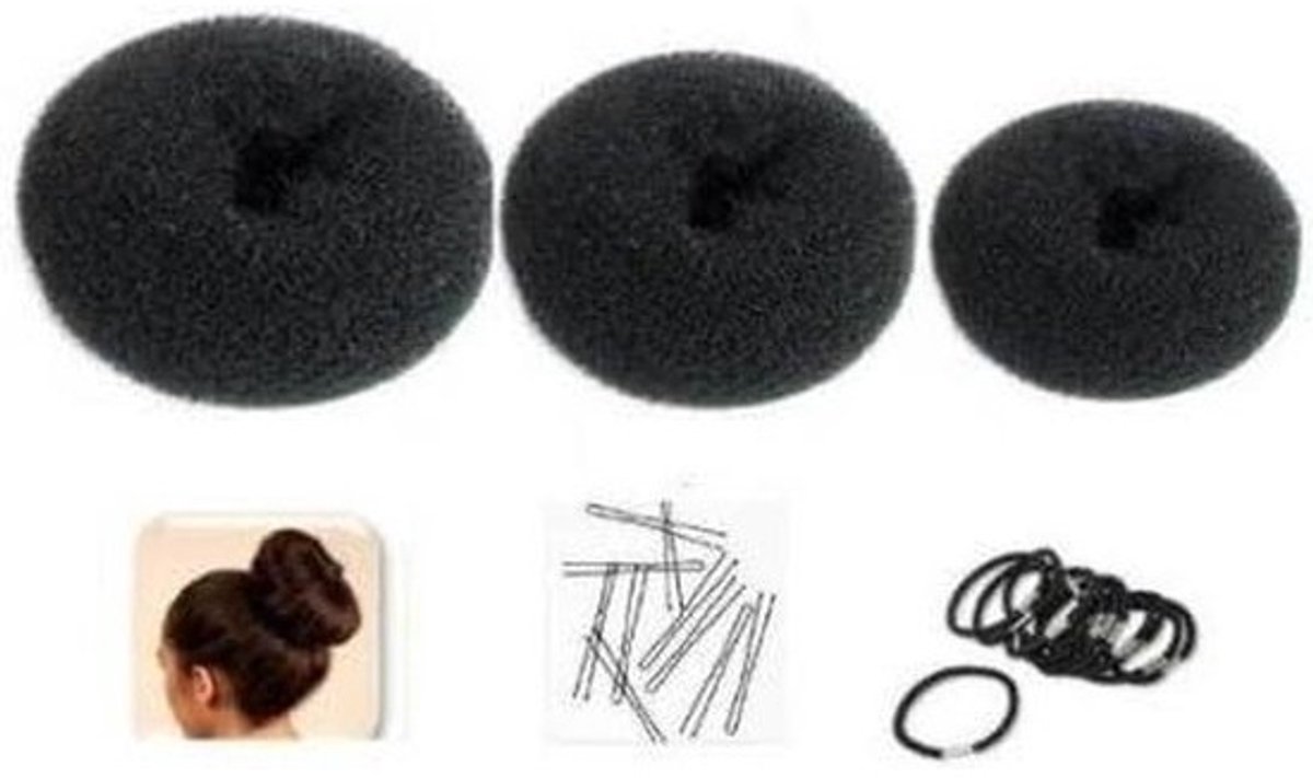 Haarbunmakers - Knotvullingen - Kapsels maken - 3 verschillende maten - Set van 3 - Zwart