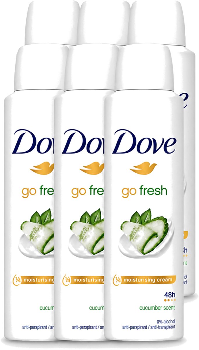 6 x Dove Go Fresh - Deospray - Komkommer - 150 ml - Voordeelverpakking - 6 stuks