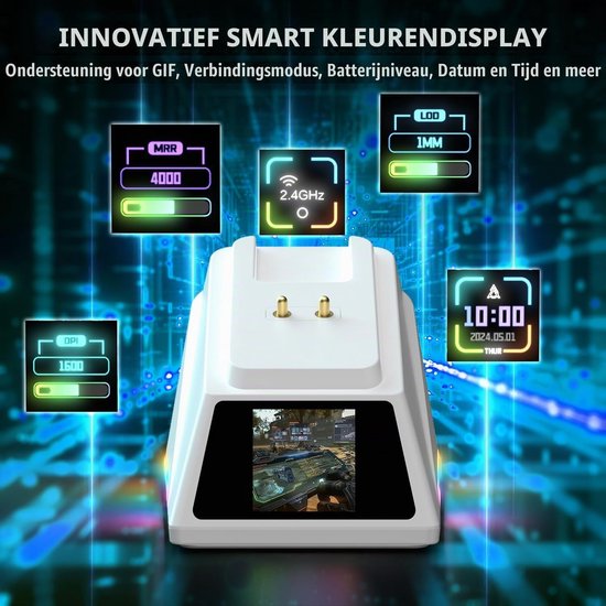 Draadloze Gaming Muis met Magnetische Oplaad Dock en TFT Scherm, Pixart PAW3950 Sensor, Ultralicht Ontwerp, Tot 42K DPI en 100M Kliks voor PC/MAC (Wit) — afbeelding 4