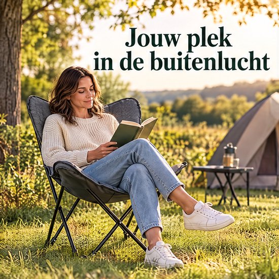 Cheqo® Vlinderstoel - Campingstoel Opvouwbaar - Butterfly Chair - Klapstoel - Vouwstoel - Kampeerstoel - Relaxstoel - Loungestoel - Tuinstoel - Festivalstoel - Strandstoel - Balkonstoel - voor Volwassenen - Draagbaar - Grijs - Inclusief Draagtas — afbeelding 5