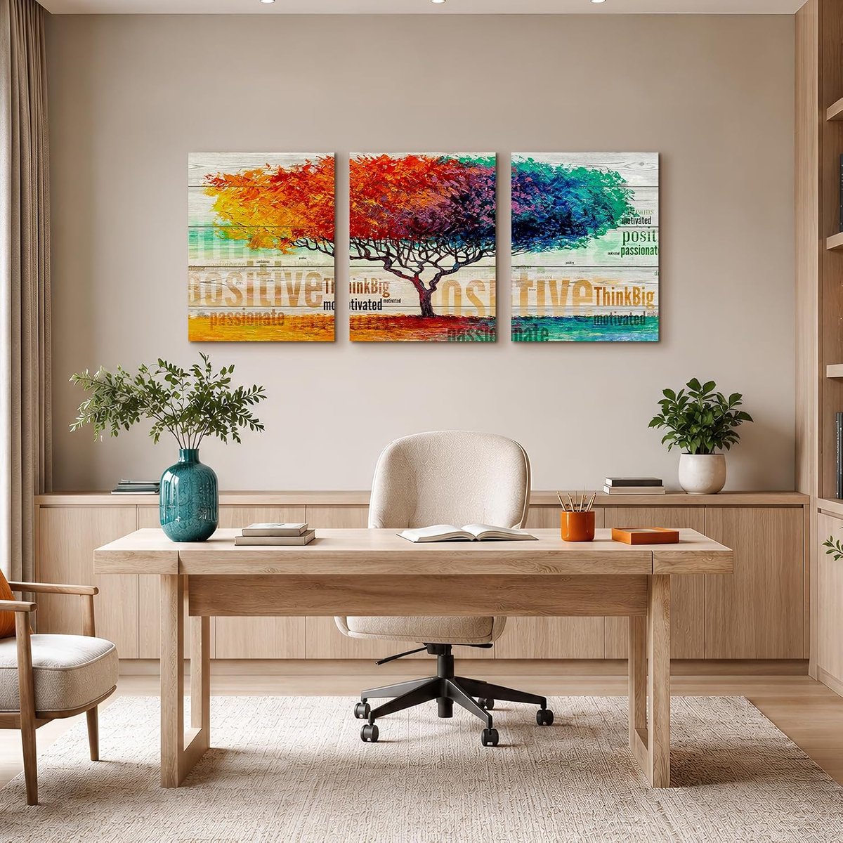 Canvas Wandkunst, Moderne Lijstloze Afbeeldingen, Set van 3 Levensboom Schilderijen, Esthetische Kleurrijke Botanische Woondecoratie voor Woonkamer Slaapkamer Tuin Gang Kantoor 50x70 cm — cadeau in Wonen & Interieur - foto 6