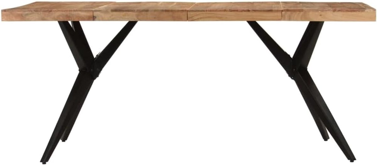 Eettafel in industriële stijl, 180 x 90 x 77 cm, van massief acaciahout met zwart ijzeren frame, stabiele eettafel voor eetkamer
