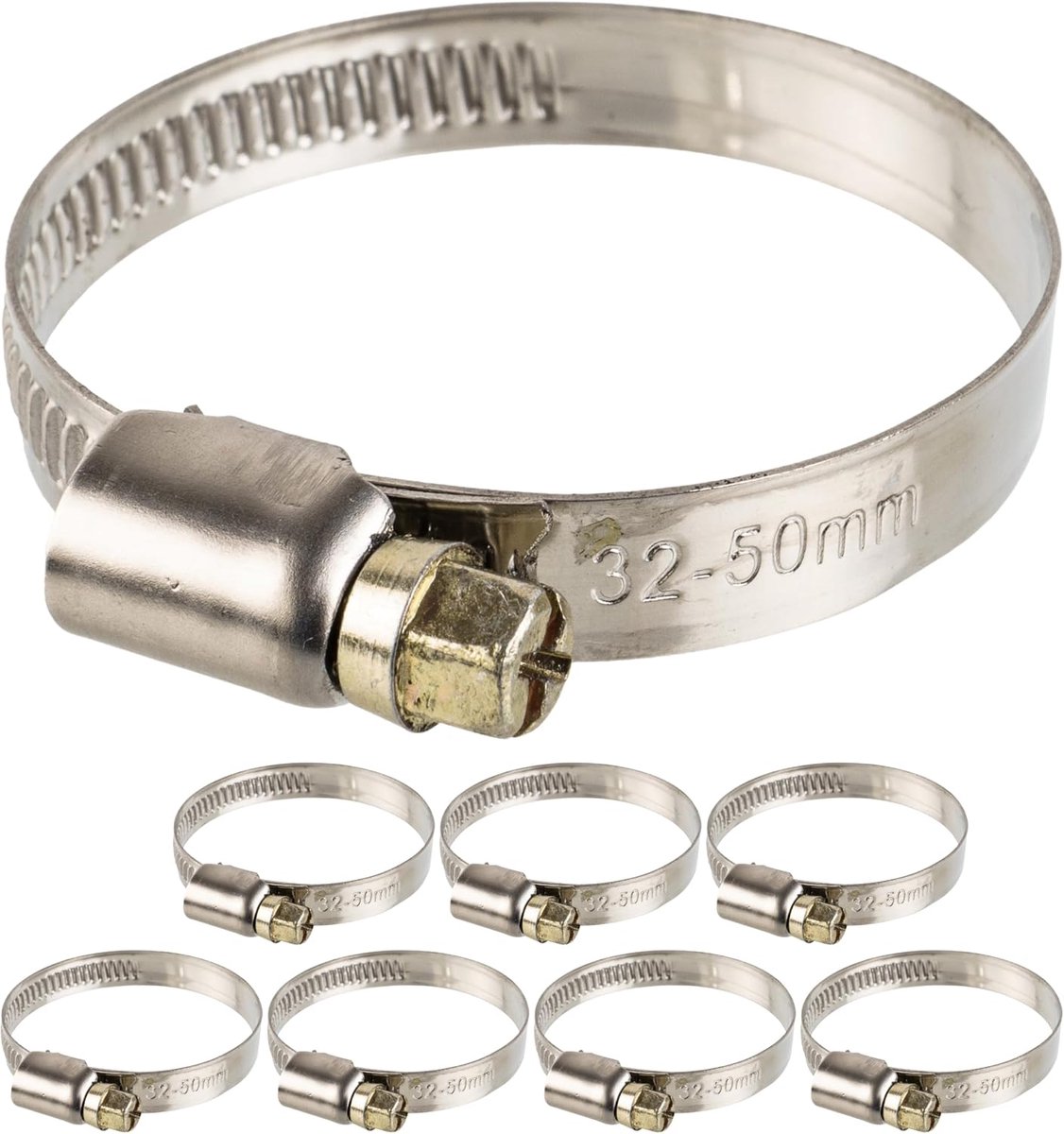 Slangklemmen set 8 stuks - Ø 32-50 mm - W2 roestvrij staal - Verstevigingsoplossing voor wasmachines en vaatwassers - ShopVlot