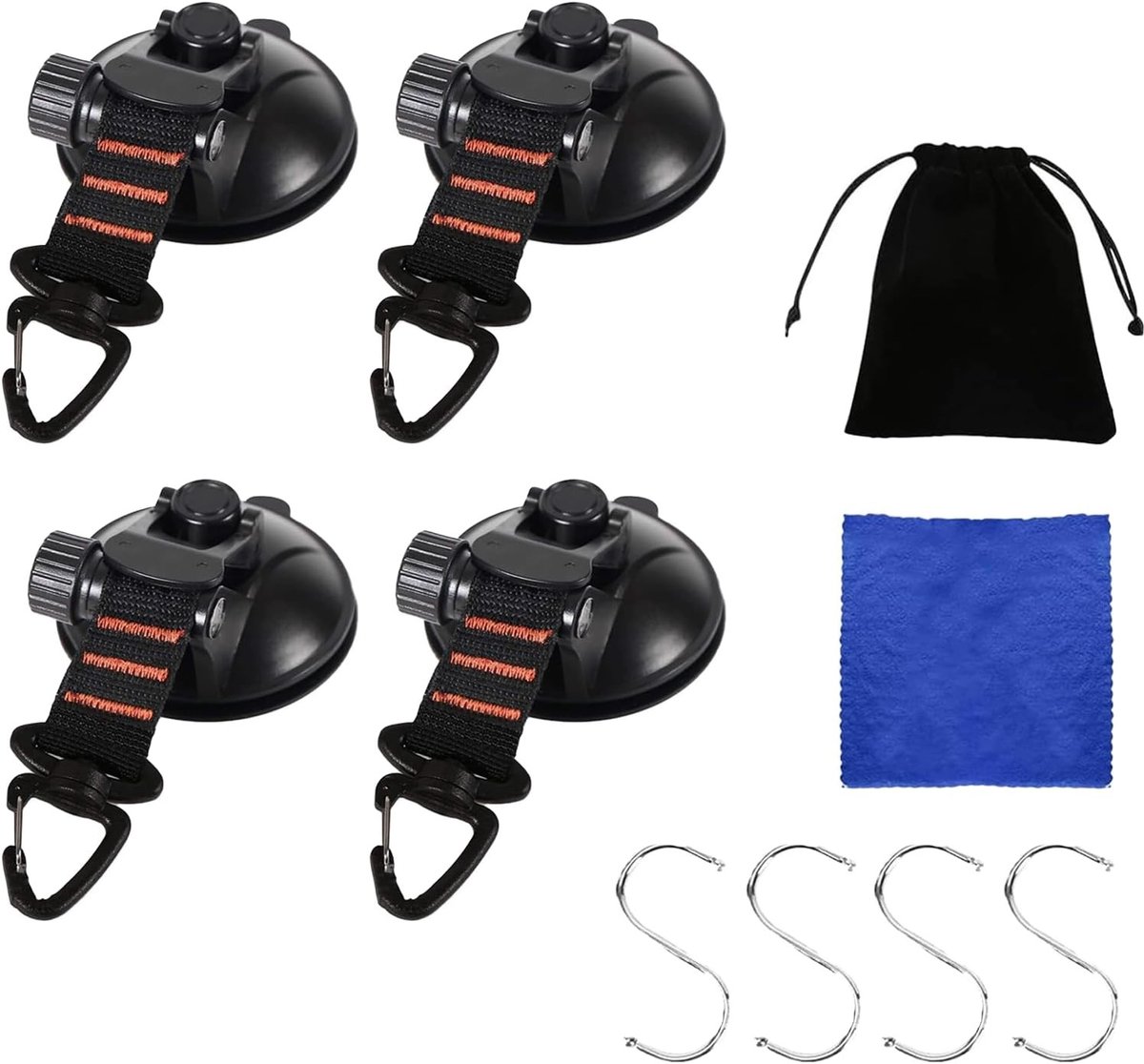 Set van 4 Zuignap Haken voor Camping, Auto, Boot en Thuisgebruik - Sterke Vacuum Haken voor Diverse Toepassingen