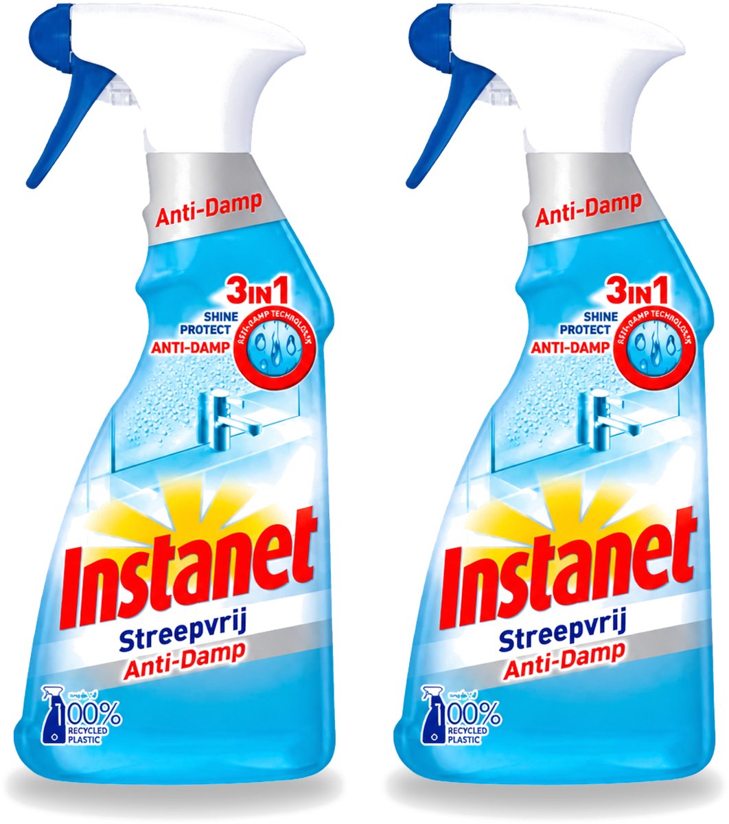 2 x Instanet - Schoonmaakspray - Anti-Damp - Streepvrij - 3in1 - 500 ml - Bulkverpakking - 2 stuks