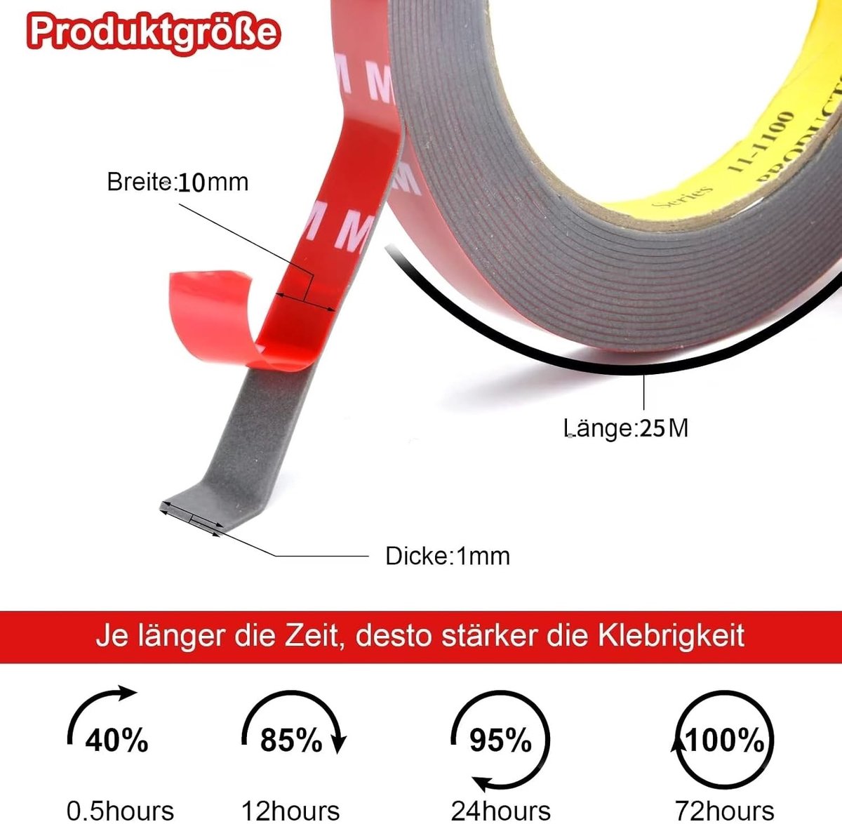 Extra sterke dubbelzijdige tape van industriële kwaliteit, 25 m x 10 mm, acryl schuimtape, weerbestendig, hittebestendig en ideaal voor bevestigen van auto-accessoires en DIY-projecten