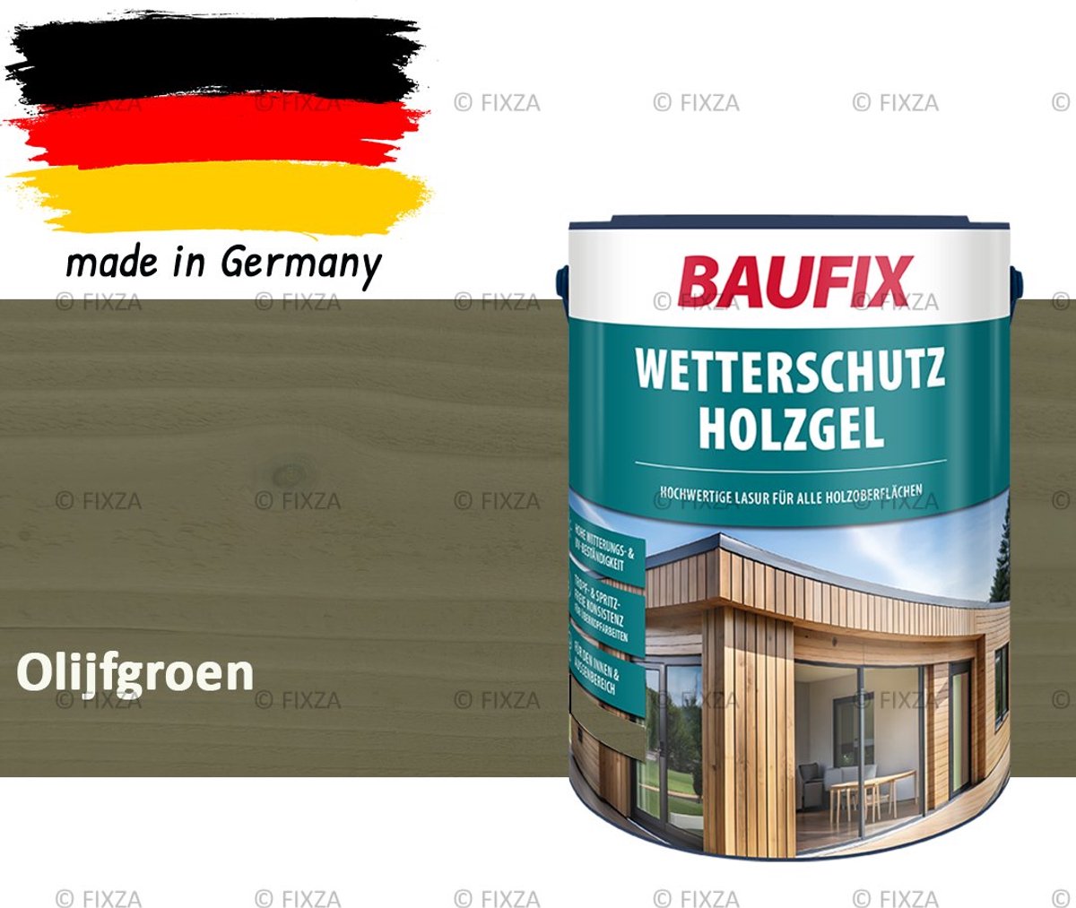 BAUFIX Buitenbeits – Olijfgroen – Zijdeglans – 5 Liter – Voor Schutting, Tuinhuis & Blokhut – UV- & Weerbestendig
