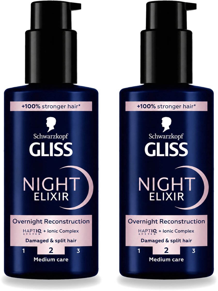 2 x Gliss - Haarserum - Night Elixer Overnight Reconstruction - Tegen Gespleten Haarpunten - 100 ml - Voordeelverpakking - 2 stuks
