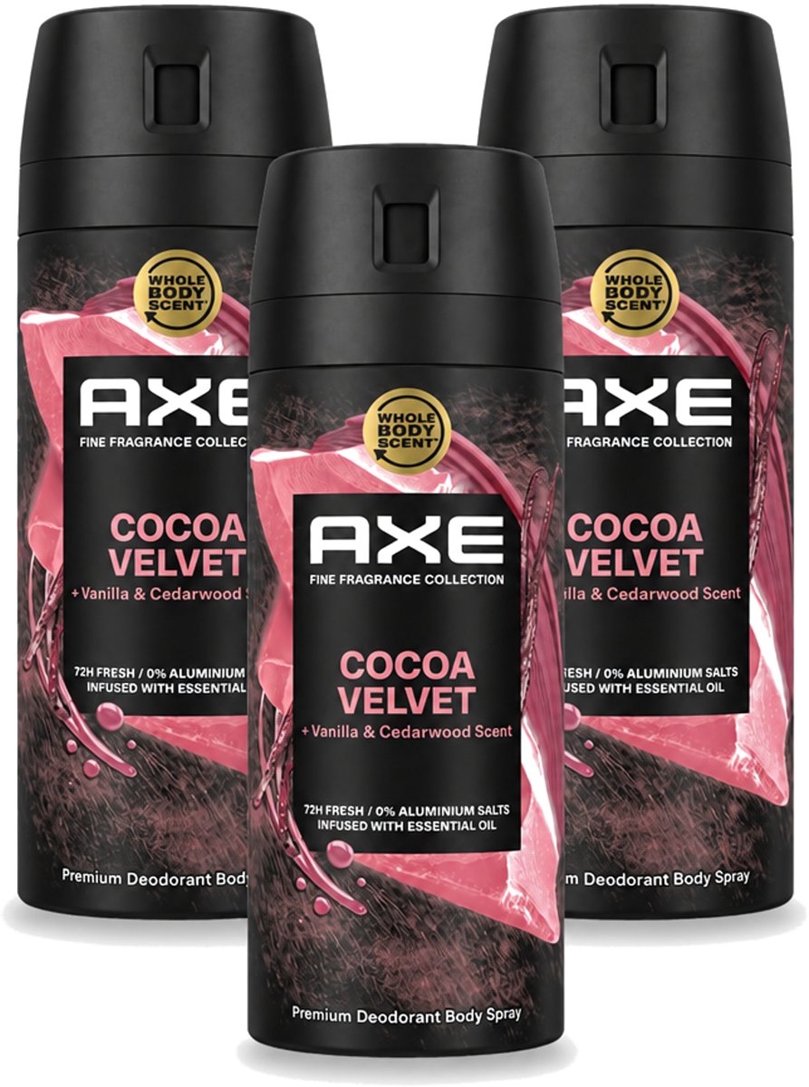 3 x Axe – Deodorant – Cocoa Velvet – 150 ml - Voordeelverpakking - 3 stuks