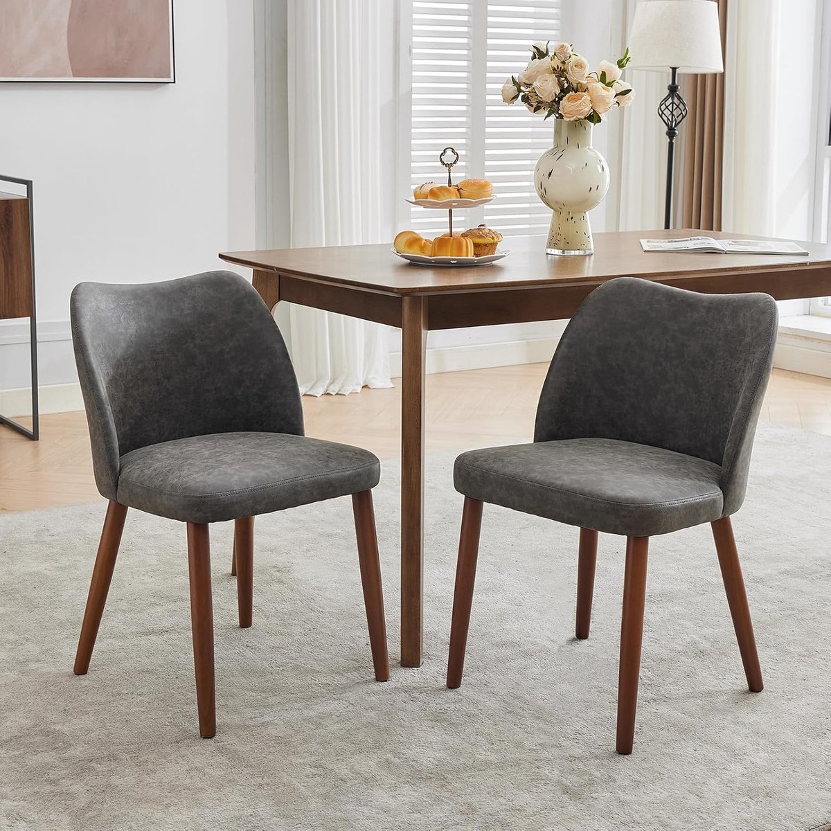 Eetkamerstoelen Set van 2 - Donkergrijs Stoelen Wing Backrest Hout