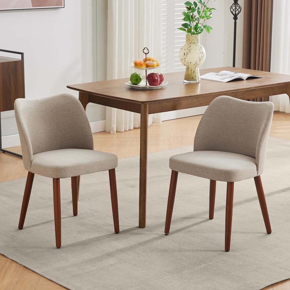 Eetkamerstoelen Set van 2 - Khaki Stoelen Wing Backrest Houten Poten