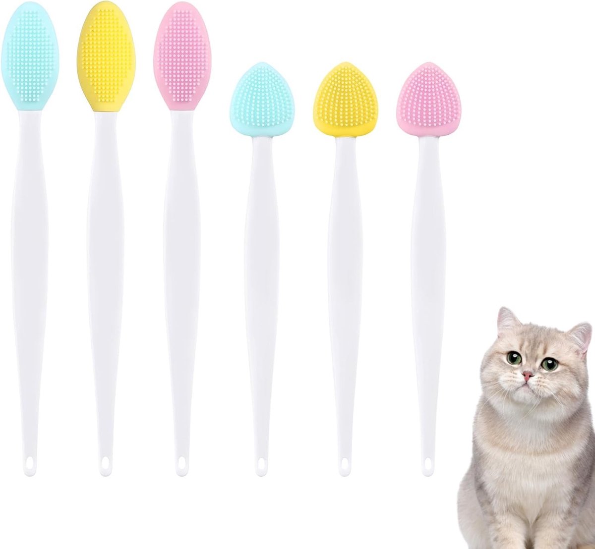 Dubbelzijdige Siliconen Kattenborstel - 6 Stuks Exfoliërende Borstel voor Chin Acne en Blackhead Verzorging, Dierverzorging en Schoonmaakaccessoires