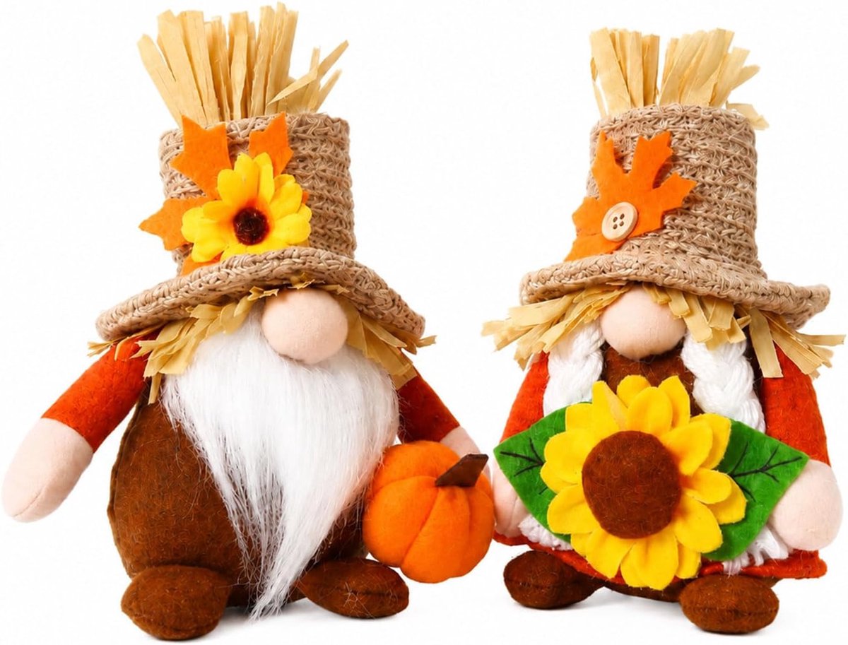 Herfst Wichtel Decor - 2 stuks - Strooien man figuren - Schattige Thanksgiving tafeldecoratie - ShopVlot