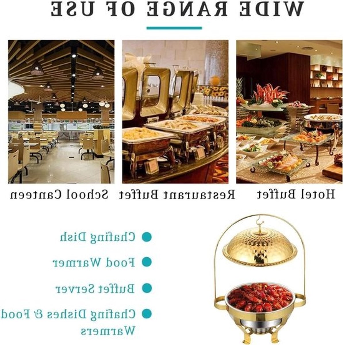 Luxe Gold Chafing Dish Buffet Set RVS voedselwarmer met ophanging buffet servers voor bruiloft party banket en vakantie evenementen 6L capaciteit