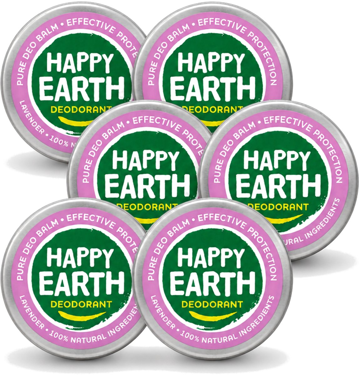 6 x Happy Earth – Deodorant Balm – 100% Natuurlijk Lavender – 45 g - Voordeelverpakking - 6 stuks