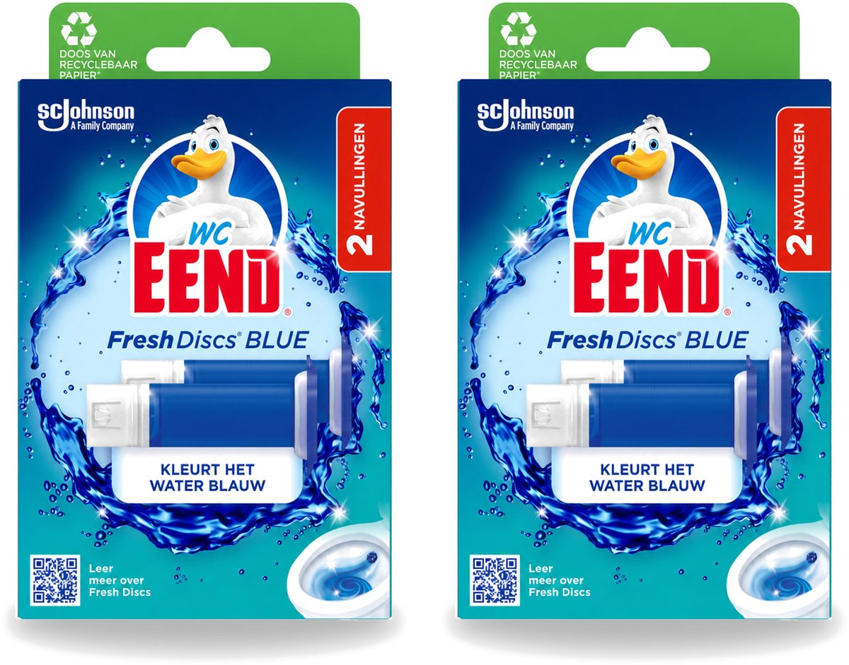 2 x WC Eend - Fresh Discs Coloring Blue - Duo Navulling - Kleurt Water Blauw & Verfrist - 72 ml - Voordeelverpakking - 2 stuks