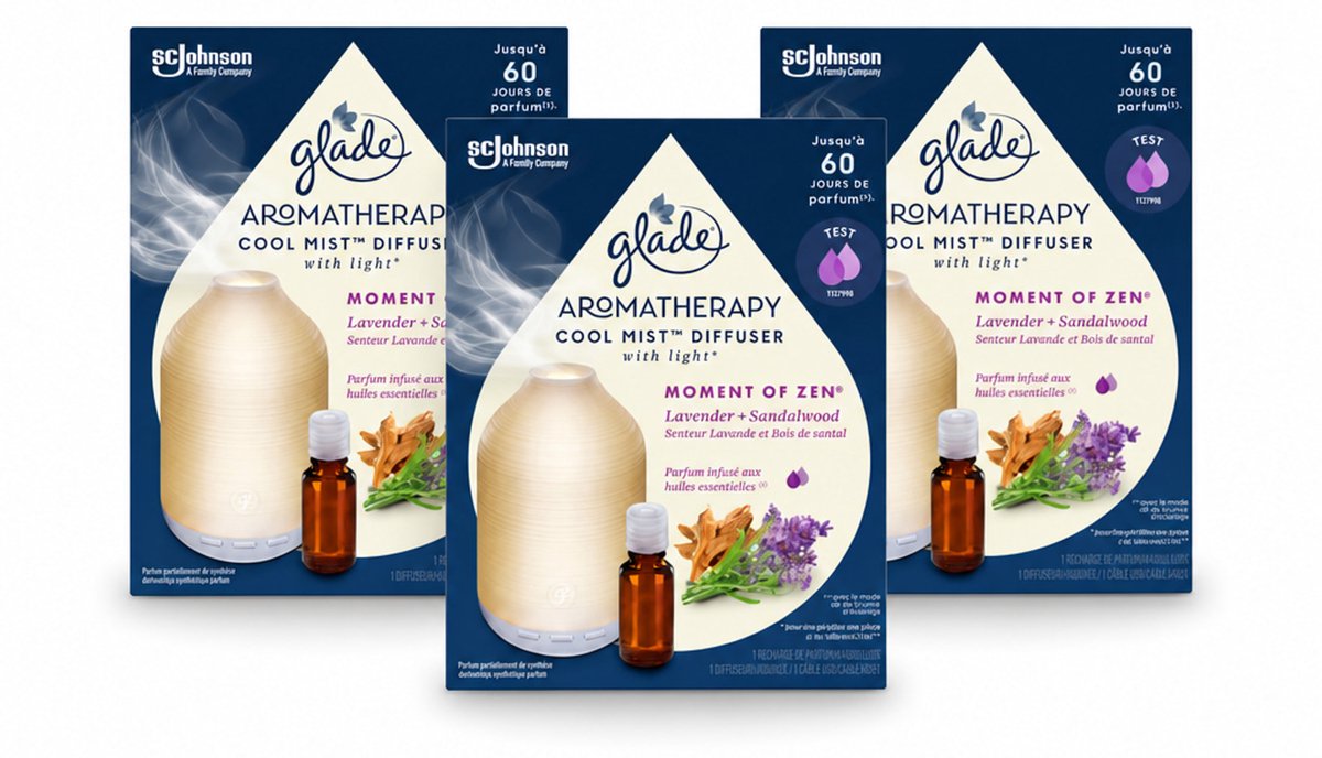 3 x Glade – Aromatherapy Mist Diffuser – Starterpakket – Houder + Moment of Zen Navulling - 17,4 ml - Voordeelverpakking - 3 stuks