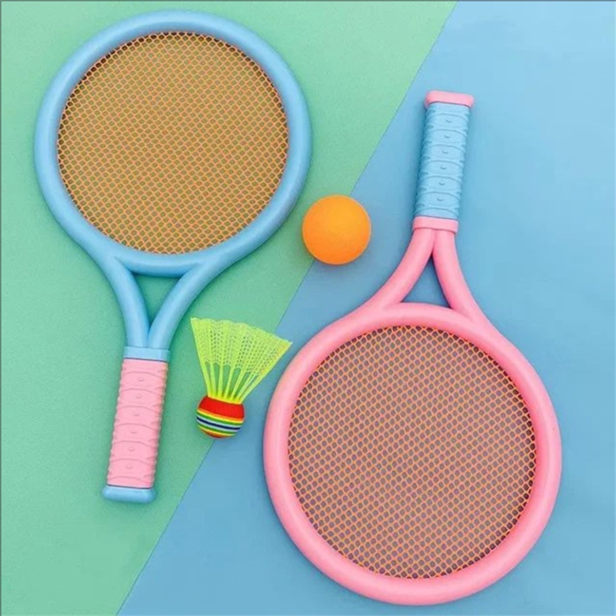 Kinder Badminton & Tennis Set - 2 Rackets, Bal en Shuttle - Kleurrijk Beginnersspeelgoed voor Buiten
