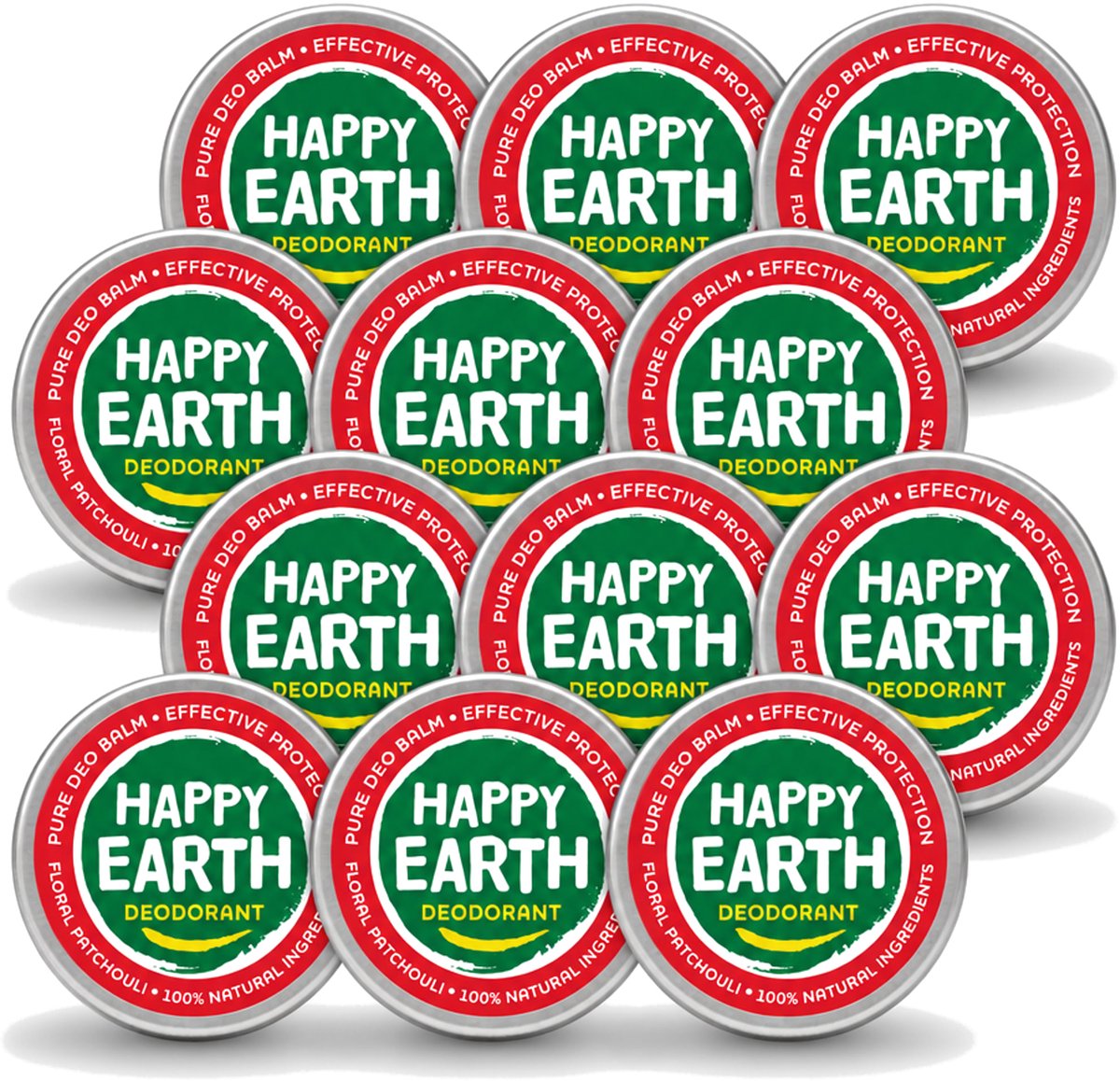 12 x Happy Earth – Deodorant Balm – 100% Natuurlijk Floral Patchouli – 45 g - Voordeelverpakking - 12 stuks