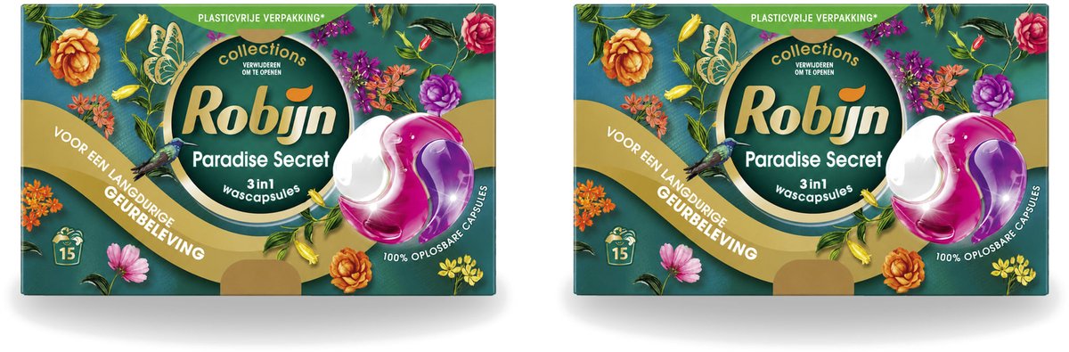 2 x Robijn – 3-in-1 Wascapsules – Paradise Secret - 15 Capsules - Voordeelverpakking - 2 stuks