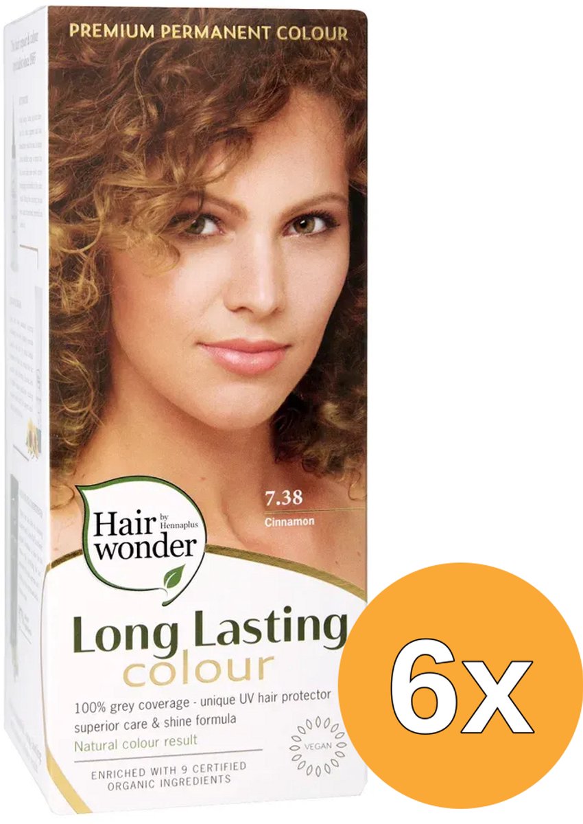 6x Hairwonder Long lasting colour 7.38 cinnamon (100 ml)