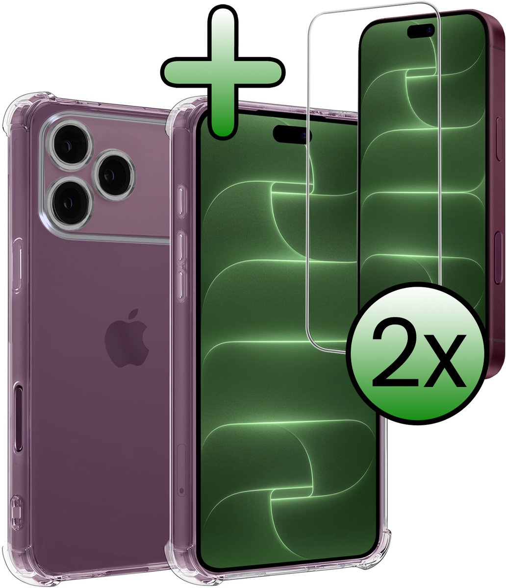 Hoesje Met Screenprotector - 2 Stuks - Geschikt voor Apple iPhone 18 Pro Max - Sterk & Shockproof - Siliconen Case - Back Cover - Telefoon Hoes - Shock Proof - Transparant