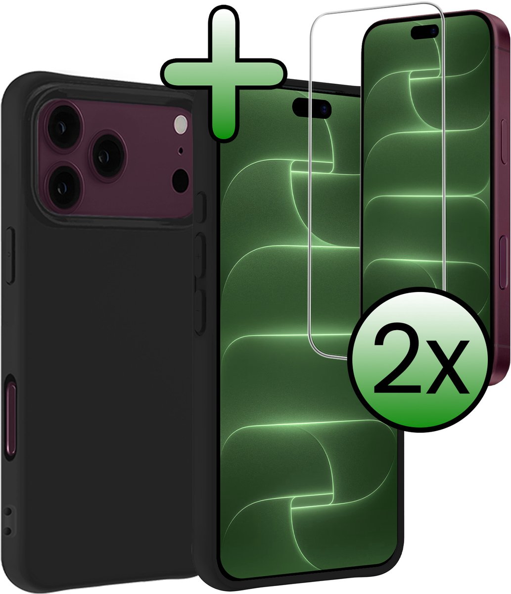 Hoesje Met 2x Screenprotector - Geschikt voor Apple iPhone 18 Pro Max - Sterk & Shockproof - Back Cover - Siliconen Case - Telefoon Hoes - Zwart