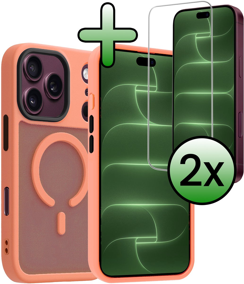 Hoesje Met 2x Screenprotector - Geschikt voor Apple iPhone 18 Pro - Magsafe Compatible - Sterk & Shockproof - Back Cover - Shock Proof Case - Telefoon Hoes - Perzik