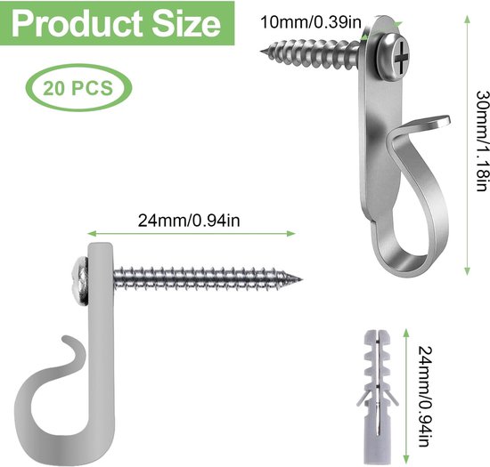 Set of 20 String Lights Hooks Scratch-Resistant Thickened Stainless Steel Hooks Screw Hooks Used for Flower Baskets - ShopVlot — afbeelding 5