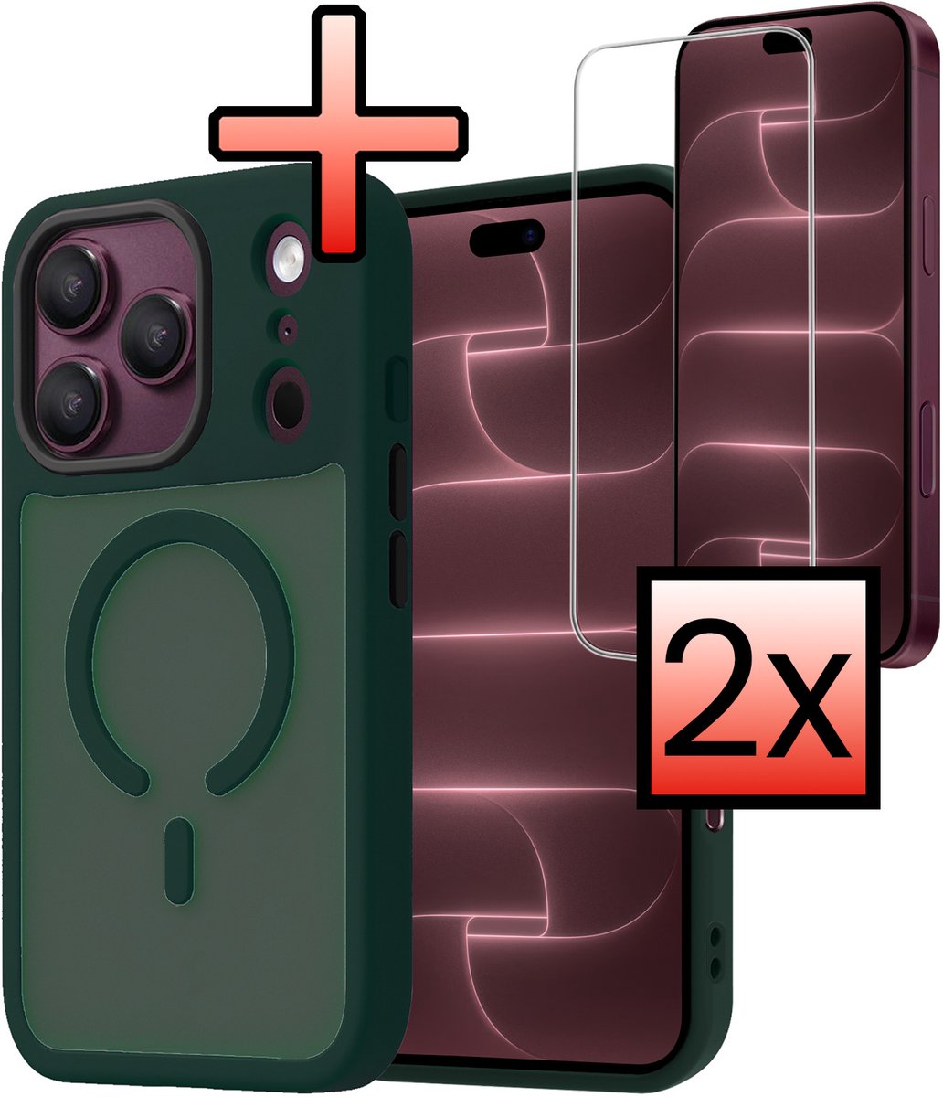 Hoesje - Met 2x Screenprotector - Geschikt voor Apple iPhone 18 Pro Max - Magsafe Compatible - Sterk & Shockproof - Back Cover - Shock Proof Case - Telefoon Hoes - Donkergroen