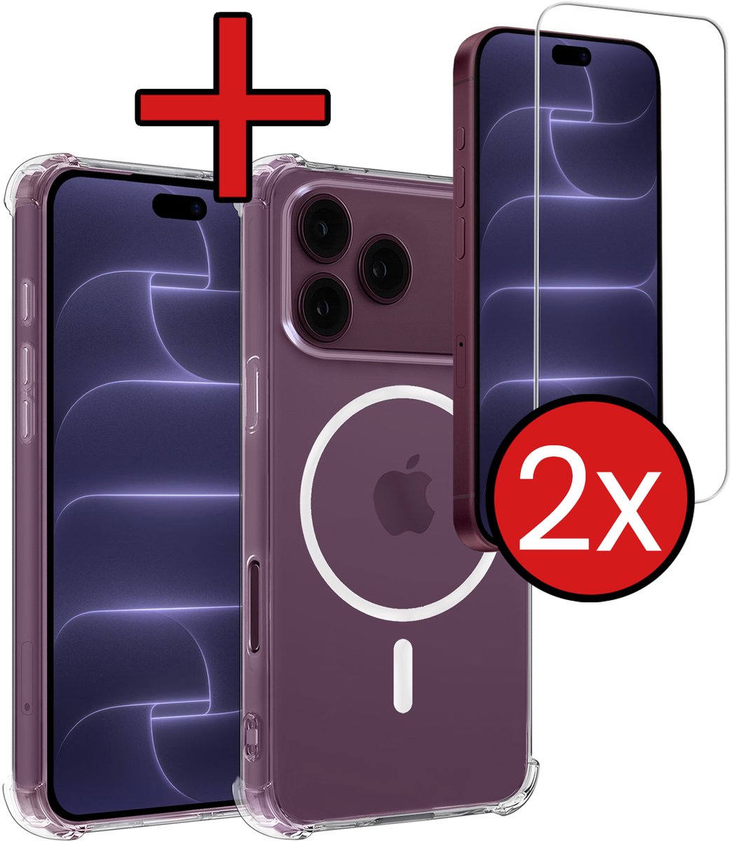 Hoesje - Met 2x Screenprotector - Geschikt voor Apple iPhone 18 Pro Max - Magsafe Compatible - Sterk & Shockproof - Shock Proof Case - Back Cover - Telefoon Hoes - Telefoonhoes - Transparant