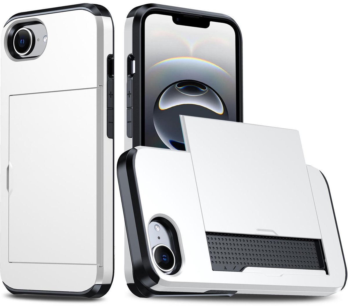 Shockproof Armor Case voor de Apple iPhone 16e / 17e met Kaartslot - Wit