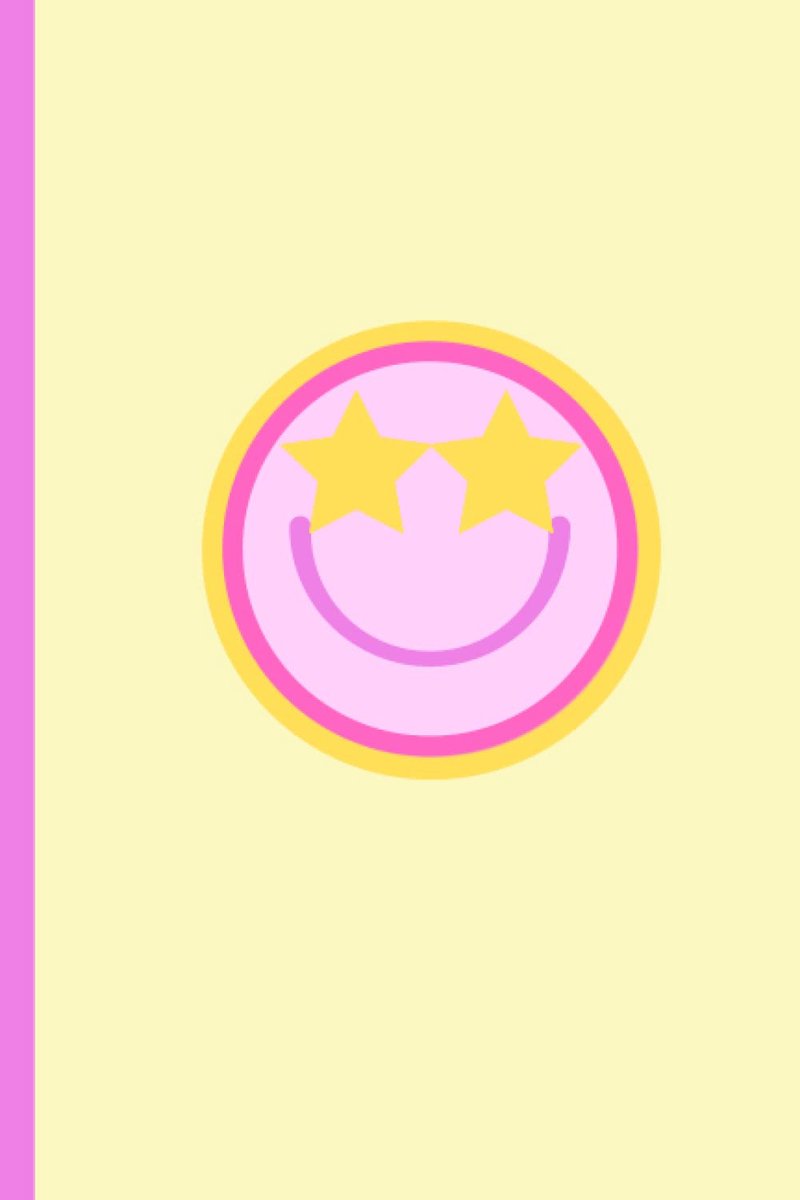 Preppy Notebook: Smiley Face Design with Stars in Yellow and Pink - ShopVlot