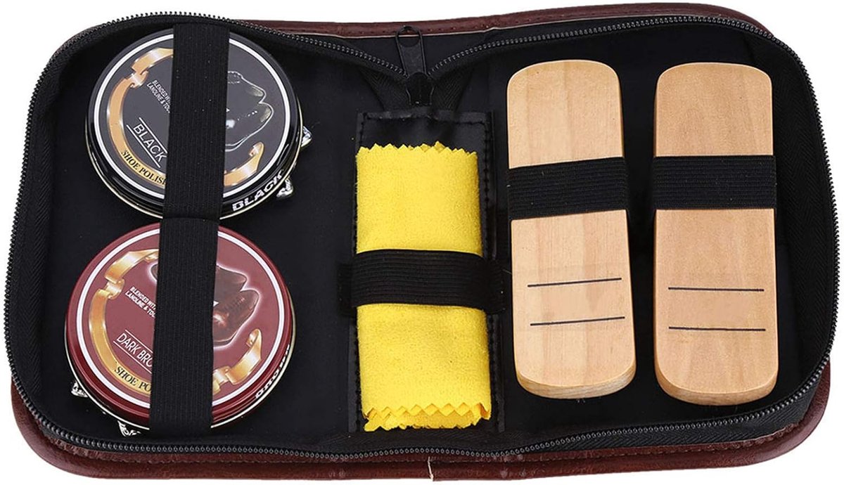 6pcs Portable Boots Shoes Sneakers Cleaning Polish Brush Kit Gloss Shoe Care Case Set - ShopVlot