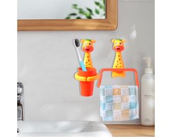 Jauhmui Kids Towel Set Cartoon Animal Design Toothbrush Holder Without Drilling Baby Cleaner (Giraffe) - ShopVlot