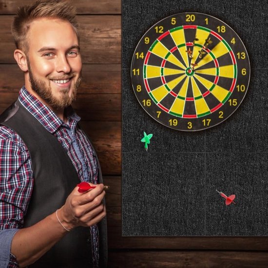 Dartboard Wandbeschermers Set van 6 Stuks 30x30 cm Zelfklevende Wandtegels voor Dartbord Bescherming en Geluidsisolatie in de Speelkamer Zwart — afbeelding 3