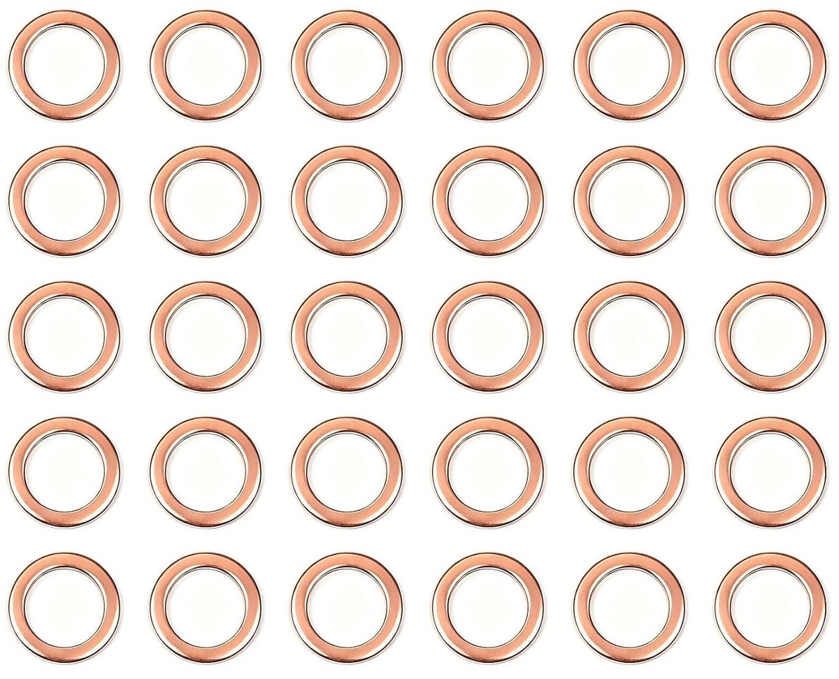 30 Stuks Koper Afsluitringen, 14mm, Hoge Sterkte voor Motorolie, Afvoerafdichting en Crankcase Toepassingen