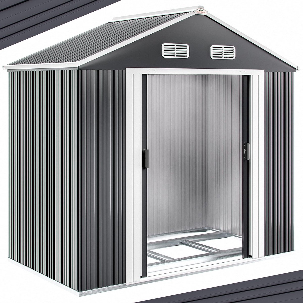 Blokhut 196x132x188 cm Metalen Tuinhuisje Met Schuifdeuren en Fundering, Inclusief Haken, Geschikt voor Gereedschap en Tuinmeubilair - Industrohome