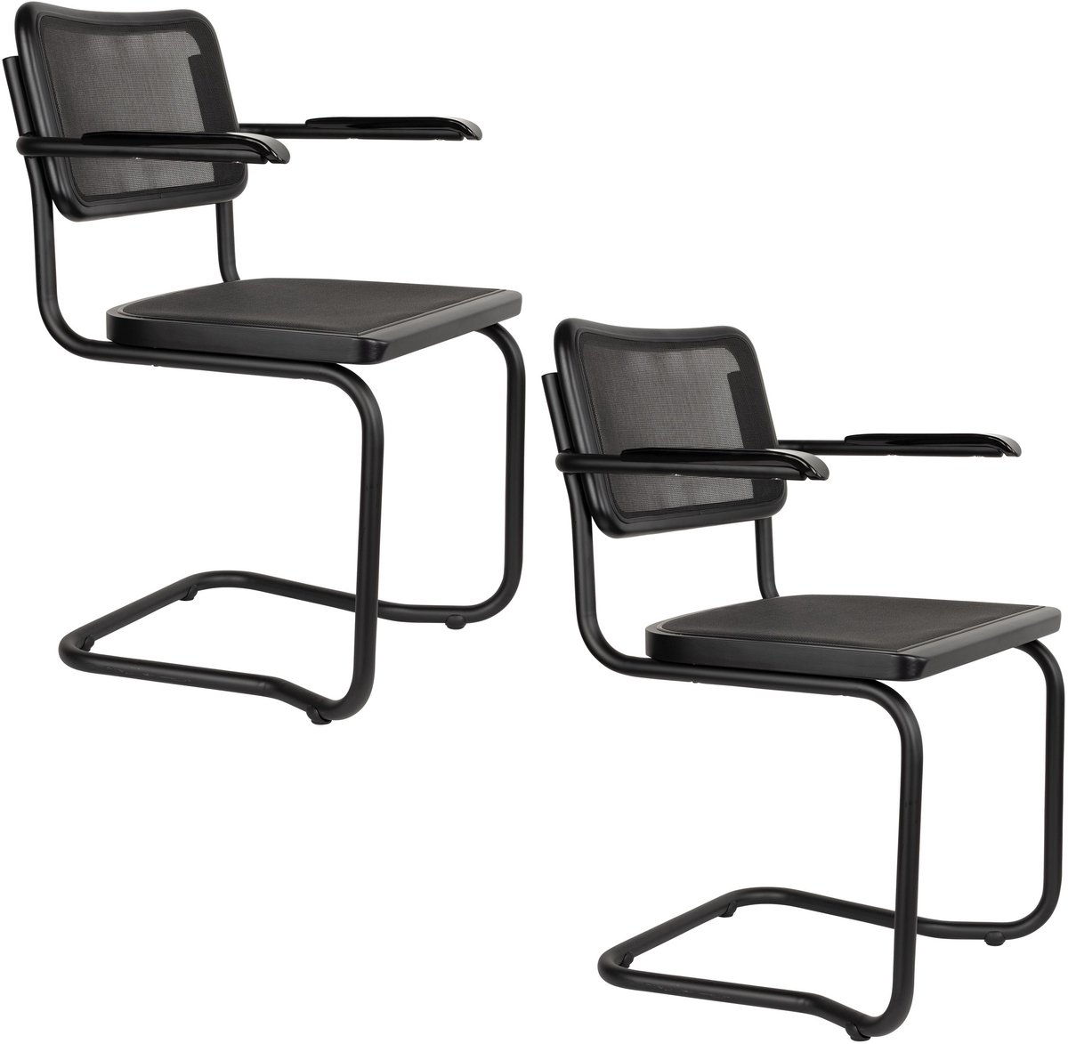 Dutchbone Carree Eetkamerstoelen Armleuning Zwart - Set van 2