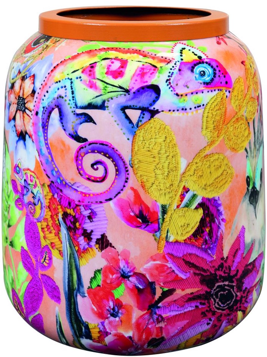 TS Collection - Vaas Designed by Lammie - Tropical twist - 21x24 - Metaal & Epoxy - Exclusieve woonitems voor binnen - Handgemaakt - Unieke print - Designed by Lammie
