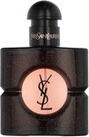 Yves Saint Laurent Black Opium Eau de Parfum fles met zwarte, glinsterende behuizing en gouden YSL-logo.
