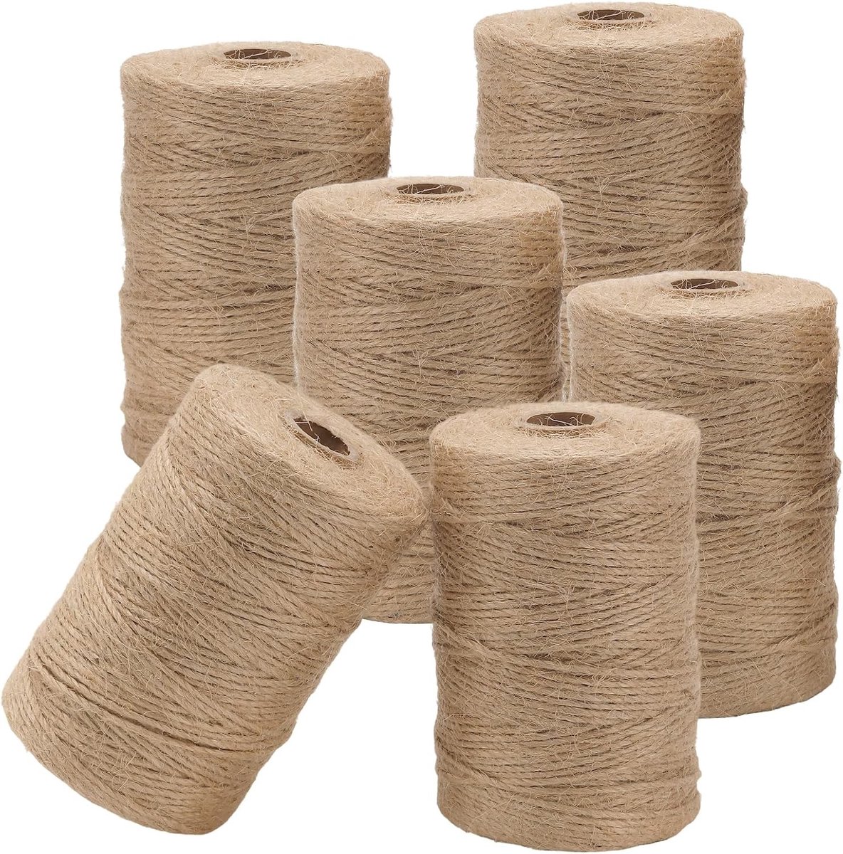 6 Stuks Jute Touw 2 mm 90 m Lang Natuurlijke Bruine Tuin Touw voor Knutselen, Fotohangen en Verpakkingen
