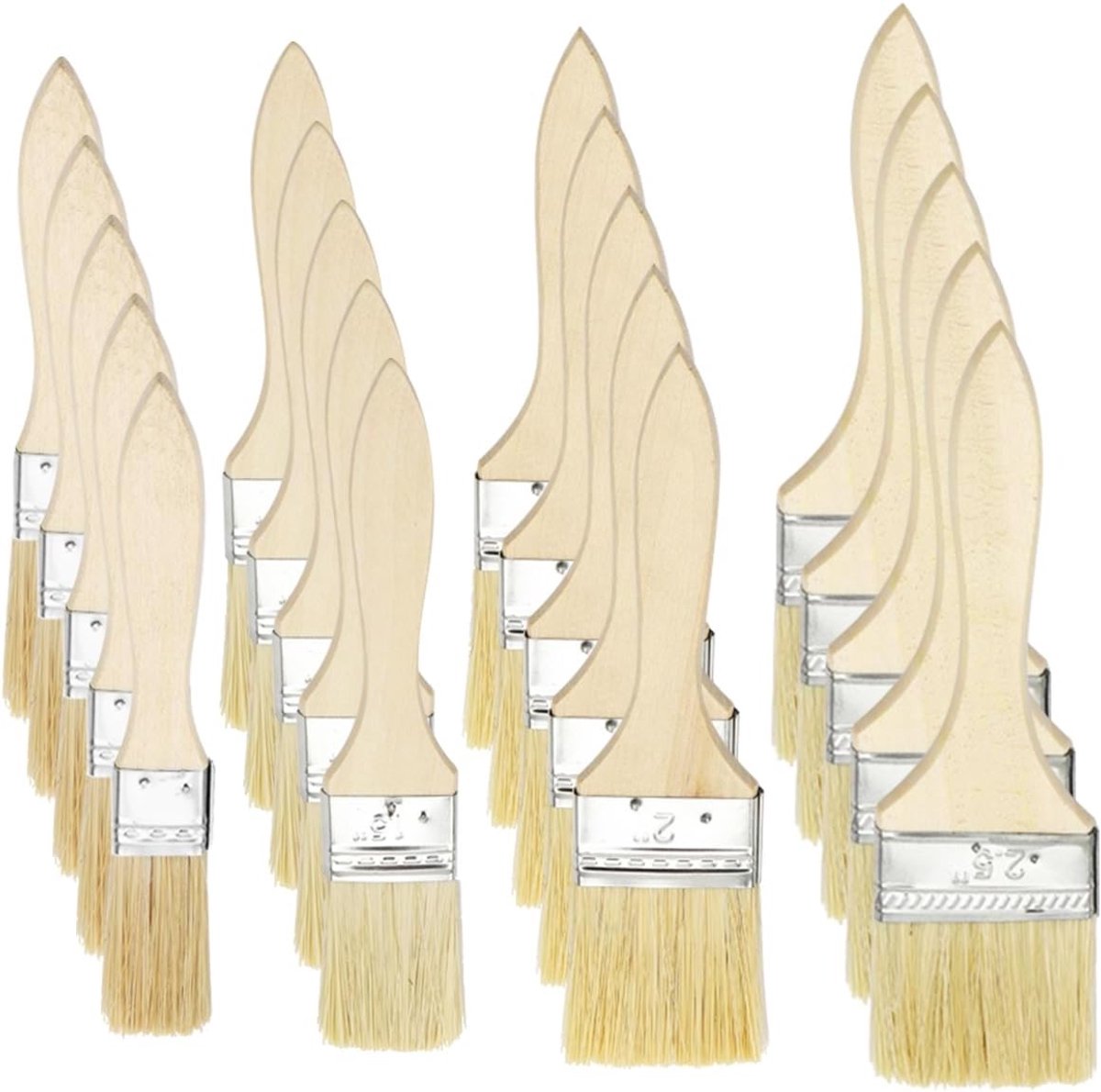 Set van 30 Verfkwasten met Houten Handvat voor Schilderen, Glazuren en Decoratie van Olieverf