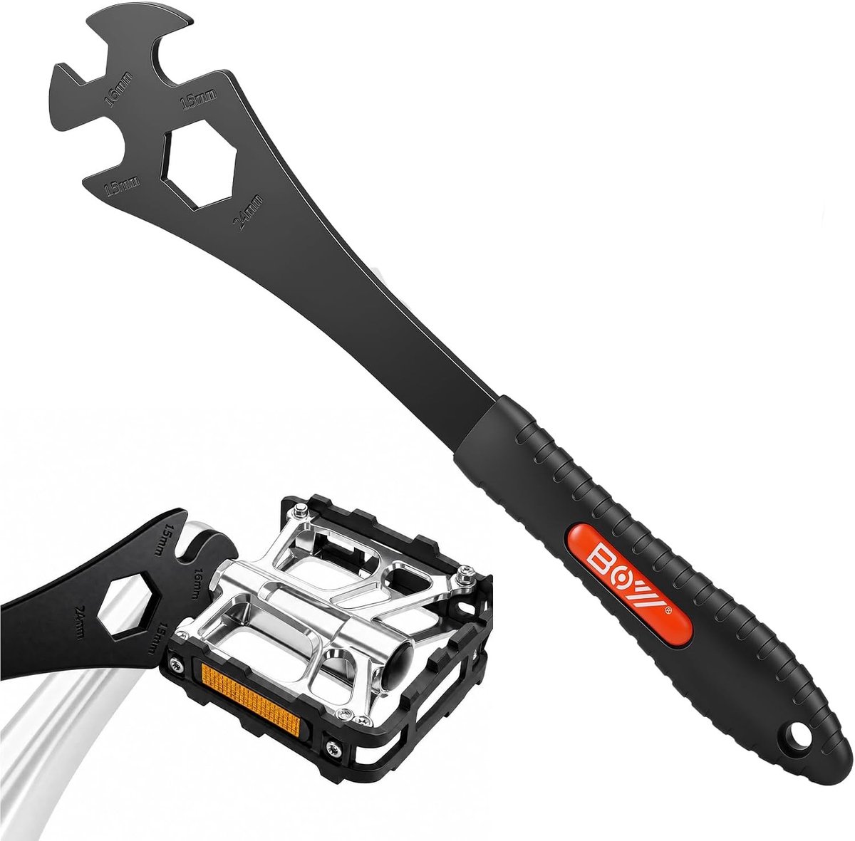 3-in-1 Fietspedaal Sleutel met Lange Handgreep voor Crank Puller en Bottom Bracket Reparatie, Geschikt voor Fiets Wielen, Pedalen en Asmoeren, 32cm Lengte