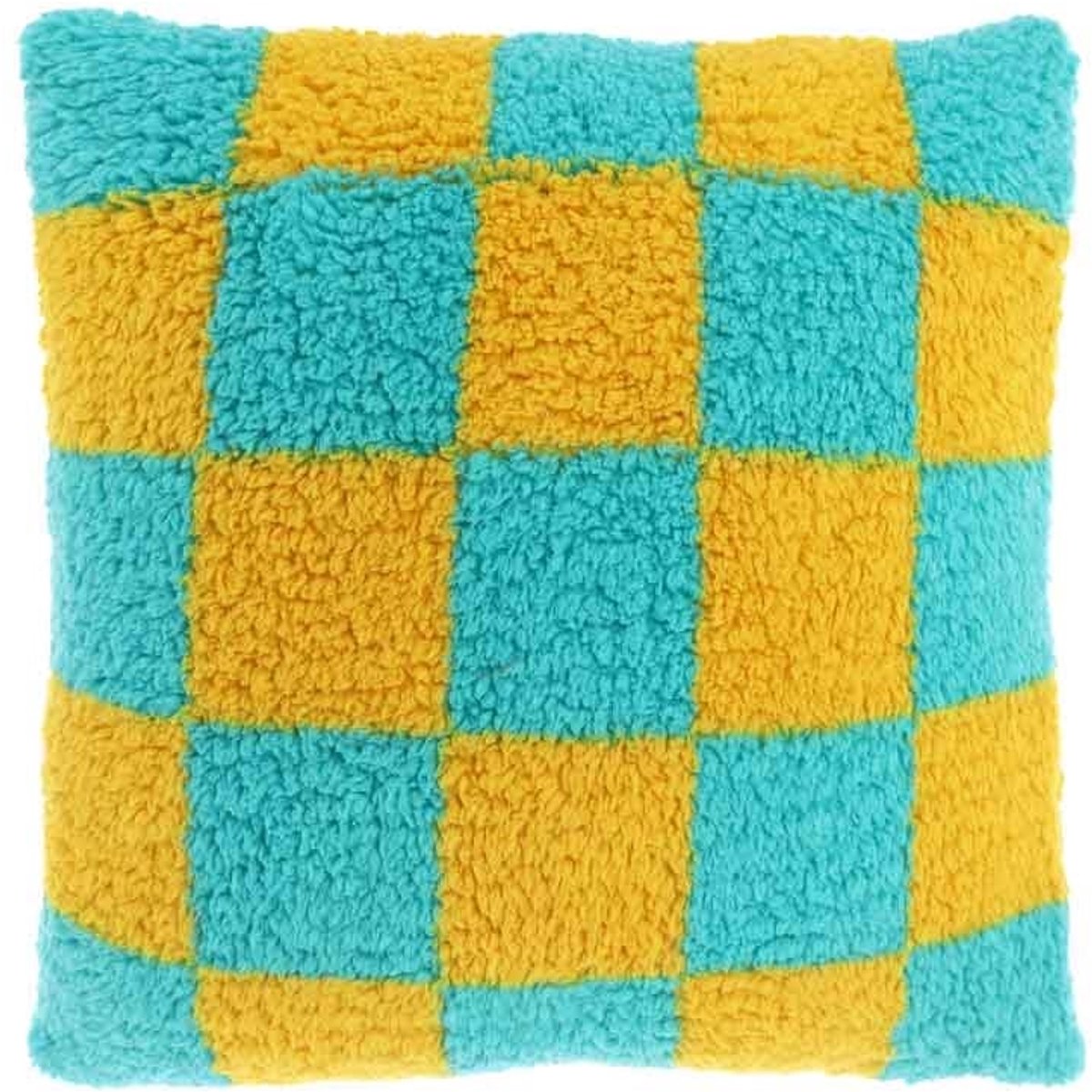 Unique Living Sierkussen Check Yellow/ Blue -53x53cm Blauw