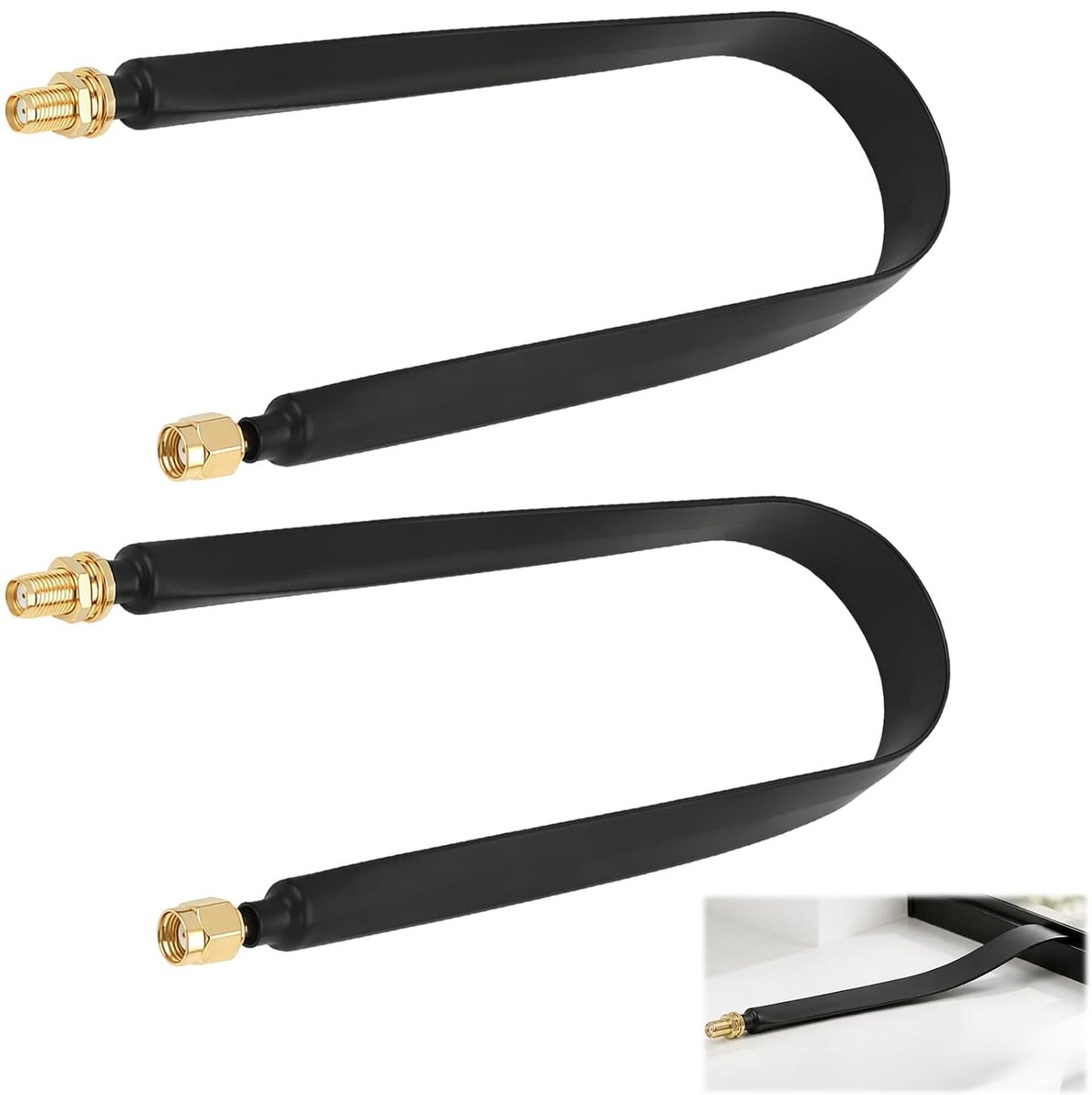 2 stuks zwarte 30 cm SMA-kabelverlenging, SMA-stekker naar bus, venster, platte kabel voor WLAN 5G, WLAN 4G, LTE - ShopVlot
